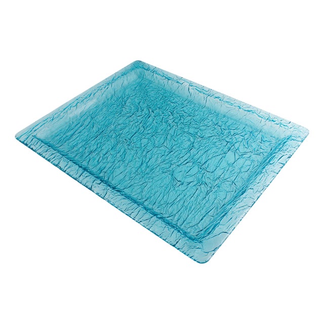Willy Rizzo Style Ice Effect Turquoise Lucite Barware Serving Tray For Sale