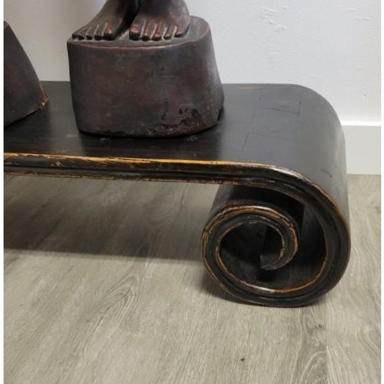 Set of Three Large Carved Gilt Thai Monks on Scroll Base, Late 20th Century For Sale - Image 14 of 14