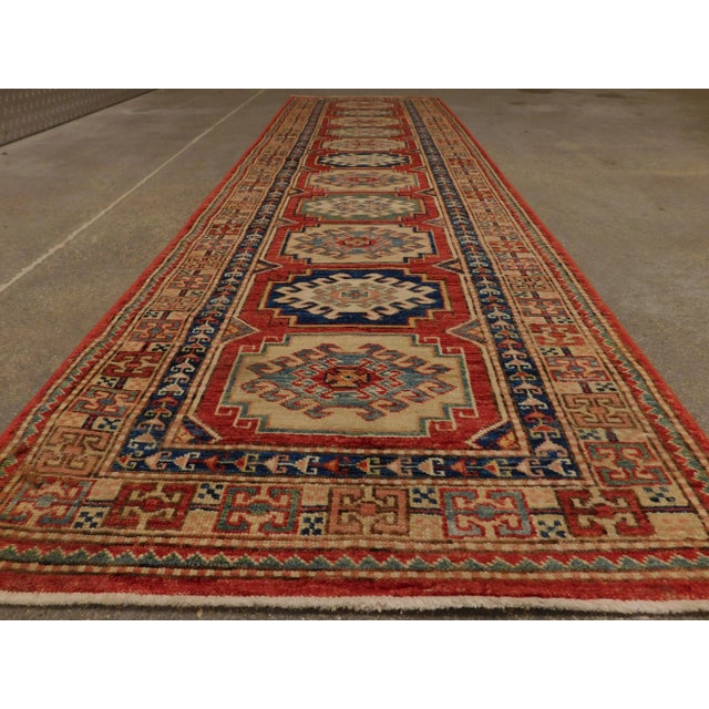 Red Hand Knotted Pakistan Runner For Sale - Image 8 of 12