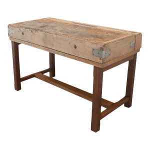French 19th Century Oak and Pine Butcher Block Table