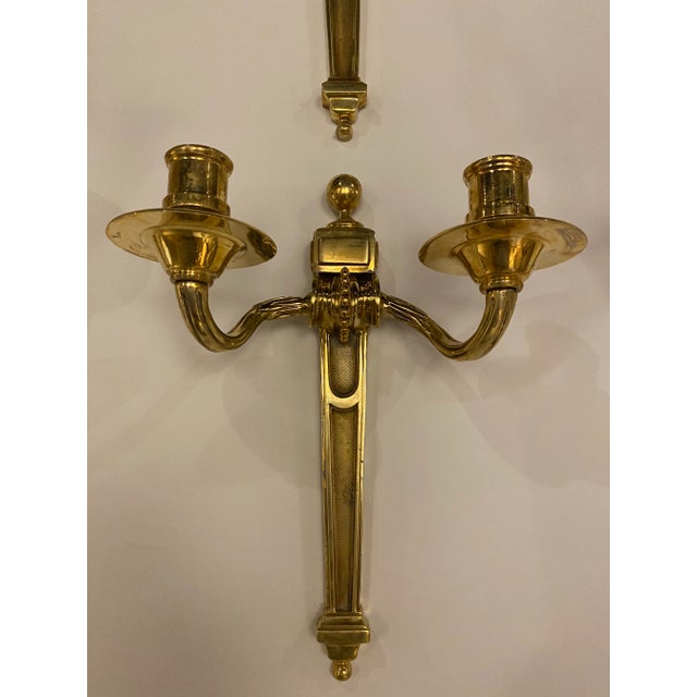 American 1920s Caldwell Gilt Bronze Double Lights Sconces - Pair For Sale - Image 3 of 6