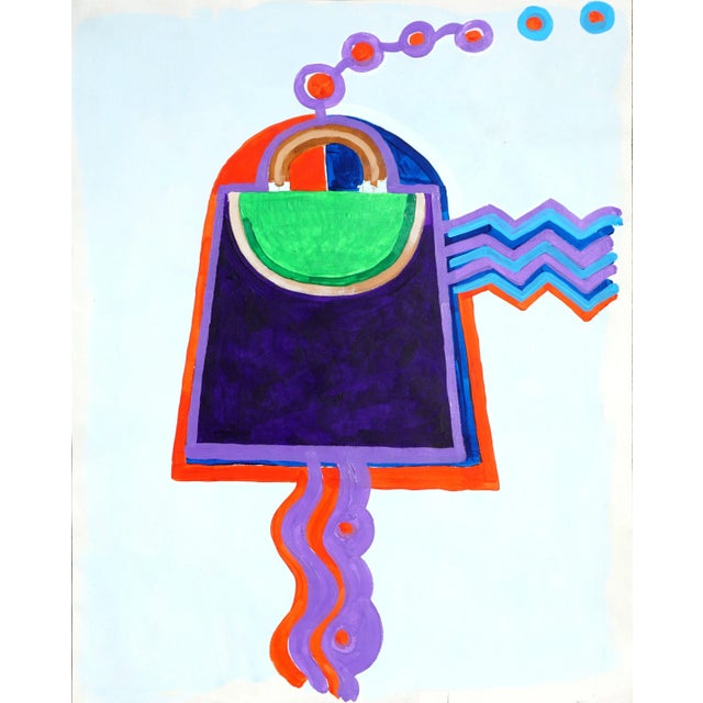 Vivid representational fashion painting of purple and green handbag by Michael William Eggleston (American, 20th Century)....