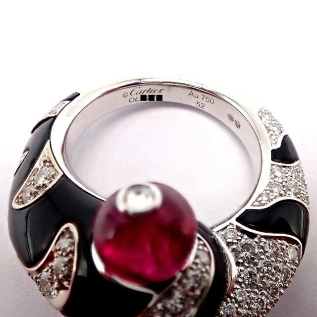 2020s Cartier Beautés Du Monde White Gold Diamond Rubellite Onyx Ring, Size 6 For Sale - Image 5 of 12