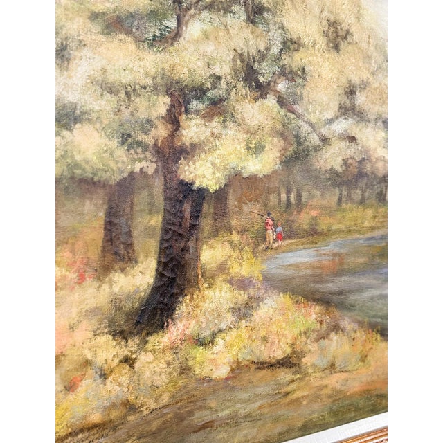 Vintage Oil Painting Landscape Father Son Fishing River Impressionist on Canvas For Sale - Image 12 of 15