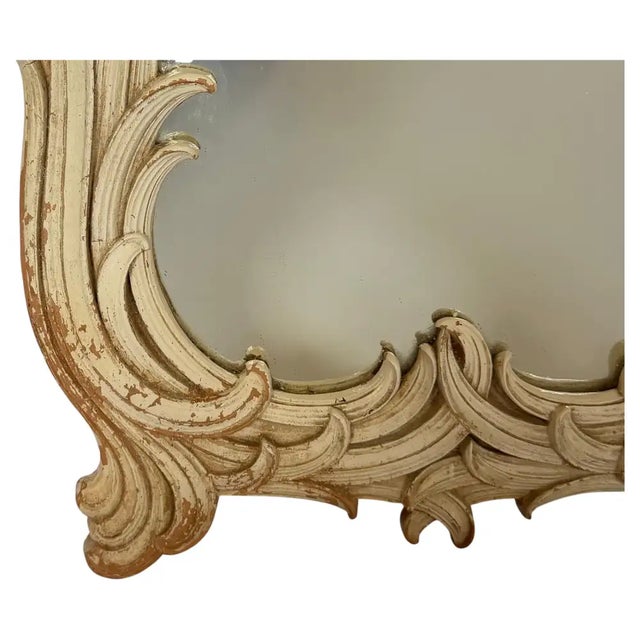 Cream Hollywood Regency Serge Roche Style Palm Leaf Wall Mirror, Sculptural Foliate For Sale - Image 8 of 11