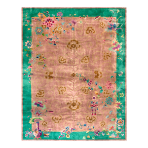 Wool Pile Hand Knotted Room Size Soft Mauve Color Antique Chinese Art Deco Area Rug