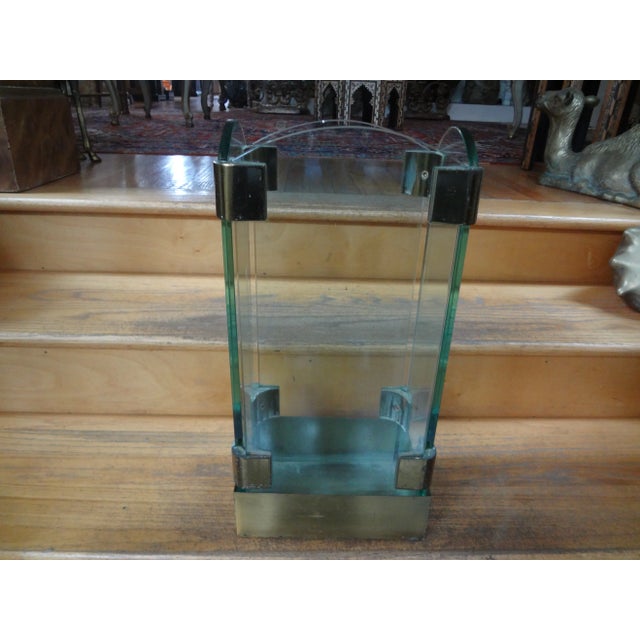 Italian Modern Brass And Glass Umbrella Stand. Offered is stylish Italian mid century modern brass and glass umbrella...