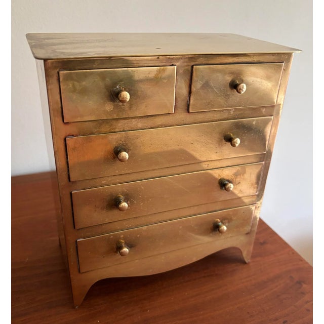 1980s Charming Vintage Brass Miniature Dresser Chest Lidded Box For Sale - Image 5 of 5