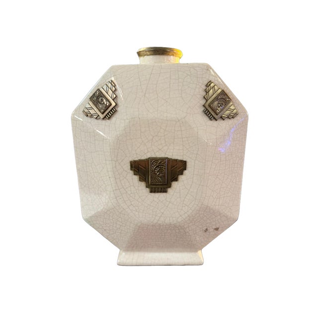 Art Deco Vase in White Glazed Ceramic with a Crackled Effect, 1920s For Sale - Image 4 of 4