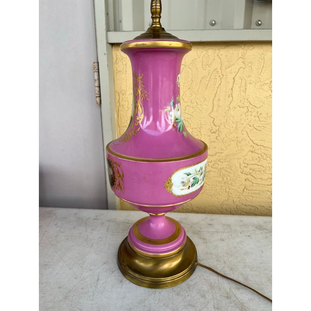 Pink Antique Boucher Sèvres Style Table Lamp With Shade For Sale - Image 8 of 12