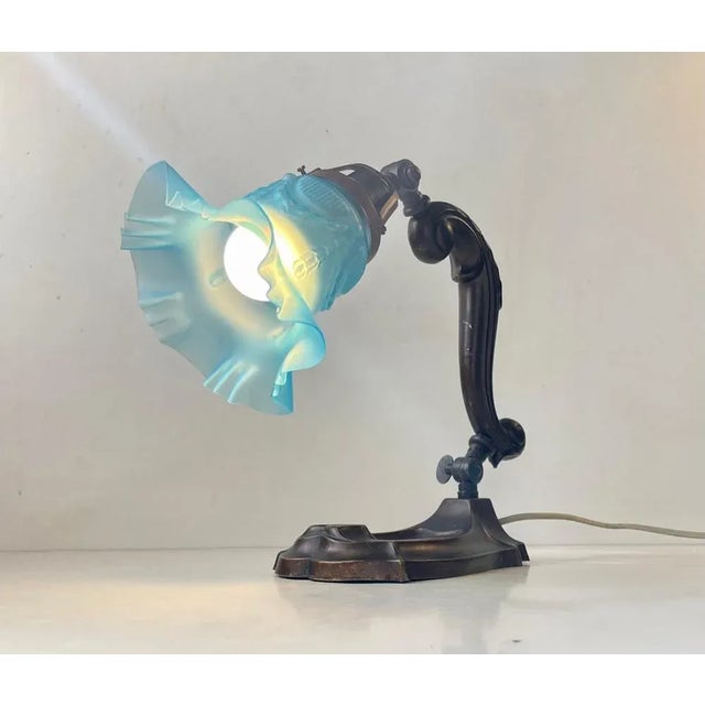 Art Nouveau Piano or Table Lamp in Bronze and Blue Glass, 1920s For Sale - Image 9 of 14