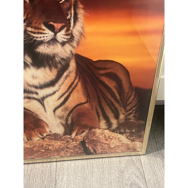 Plastic Vintage Postmodern 1980s Print Tiger Wall Art Picture Gold Frame For Sale - Image 7 of 7