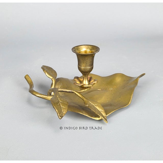 Mid 20th Century Vintage Solid Brass Leaf Candlestick Holder For Sale - Image 5 of 8