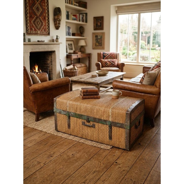 1920s Woven Domed Travel Trunk/Luggage Suitcase For Sale - Image 5 of 5
