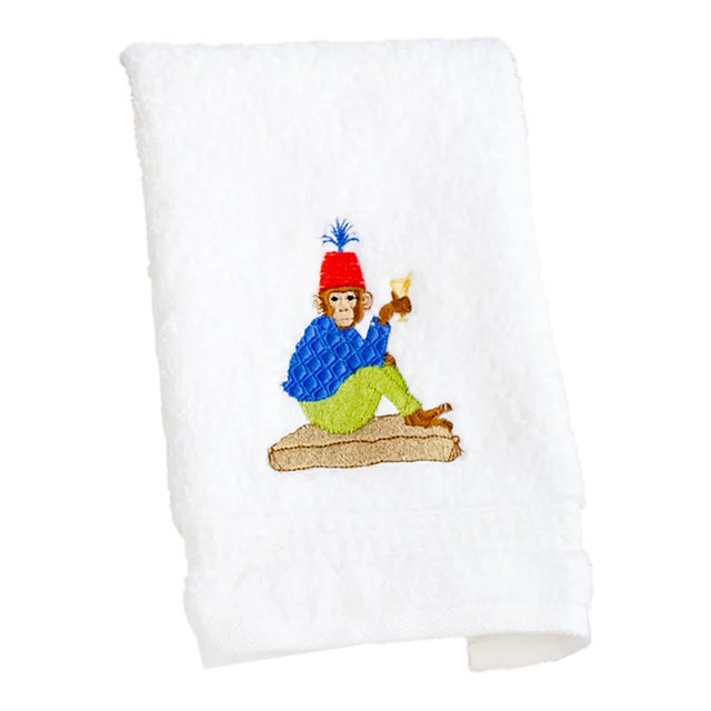 Martini Monkey Terry Guest Towel, Embroidered For Sale