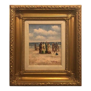 1980s Oil on Canvas Beach Scene Impressionistic Painting For Sale