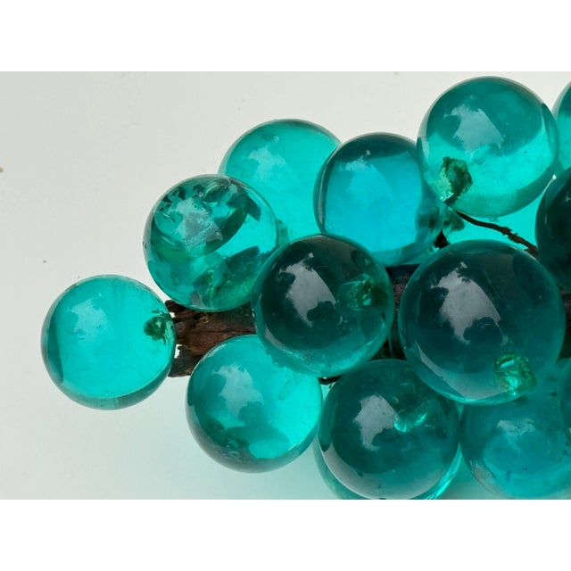Turquoise 1950s Vintage Lucite Turquoise Blue Grape Cluster With Wood Stem For Sale - Image 8 of 9