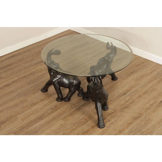 High Quality Contemporary Dining Or Center Table Consisting of Three Separate Cast Brass Elephant Statues Supporting Round...