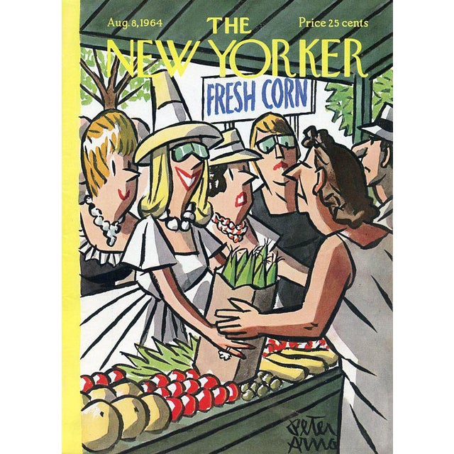 Original vintage New Yorker magazine cover dated August 8, 1964 featuring a Summer and Farm Market theme. Based on an...