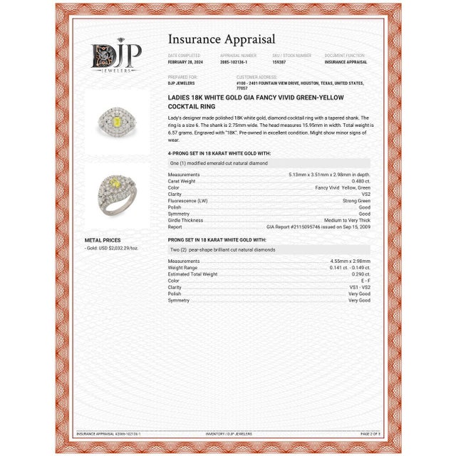 Gender: Ladies Metal Type: 18K White Gold Ring Size: 6 Width: 15.95mm tapering to 2.75mm Total Weight: 6.57 Engraved with...