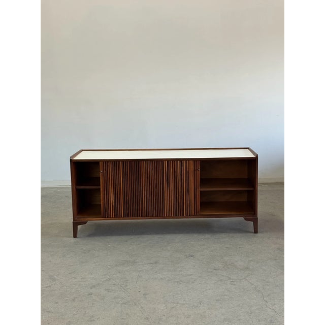 1960s Walnut Credenza With Reeded Doors For Sale - Image 4 of 10