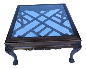 Hollywood Regency Lattice Motif Style Mahogany Wood Coffee Table