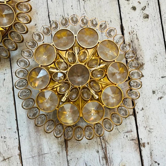 Two 1960s Mid-Century Modern Brass and Glass Wall Sconces or Ceiling Lights For Sale - Image 6 of 9