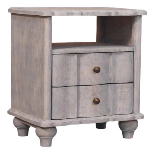 Acid Wash Mango Wood Bedside Table With Open Shelf For Sale