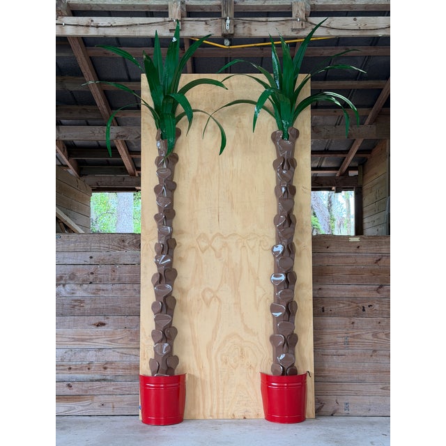 Metal Monumental Sculptural Architectural Custom Metal Tole Palm Tree Wall Installations-Pair For Sale - Image 7 of 12