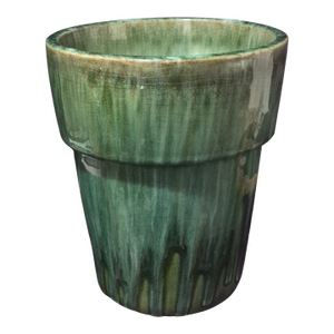 Vintage Mid-Century Green Glazed Terra-Cotta Pottery Heavy Cache Pot Planter