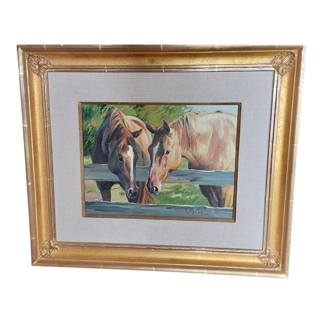 1980s Oil Painting of Horses, Framed For Sale