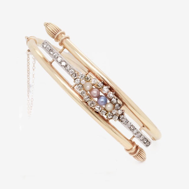 Late 20th Century Victorian Style 14k Gold, Diamond & Pearls Bypass Bracelet For Sale - Image 5 of 11