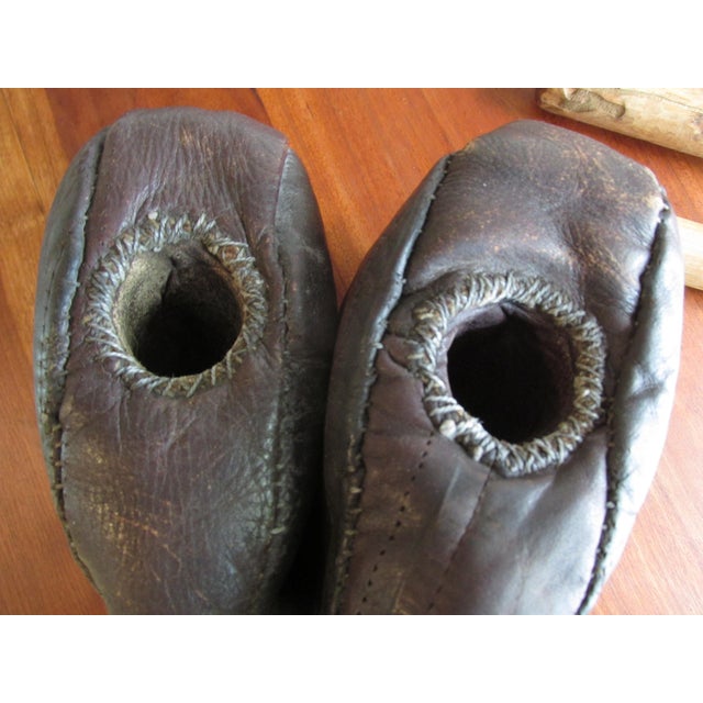Brown Antique 1930s Custom Made Leather Thumbless Boxing Gloves With Wooden Inserts For Sale - Image 8 of 13