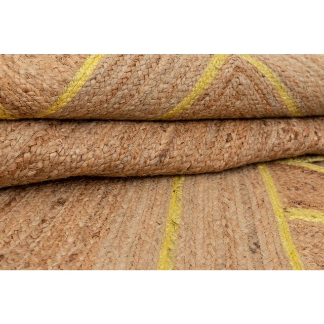 Yellow Trim Jute Scallop Braided Hand Made Bohemian Rug 8'x10' For Sale - Image 11 of 12