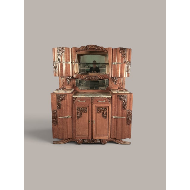 Art Nouveau Buffet in Oak with Marble, Cut Glass and Floral Carvings, 1910 For Sale - Image 3 of 9