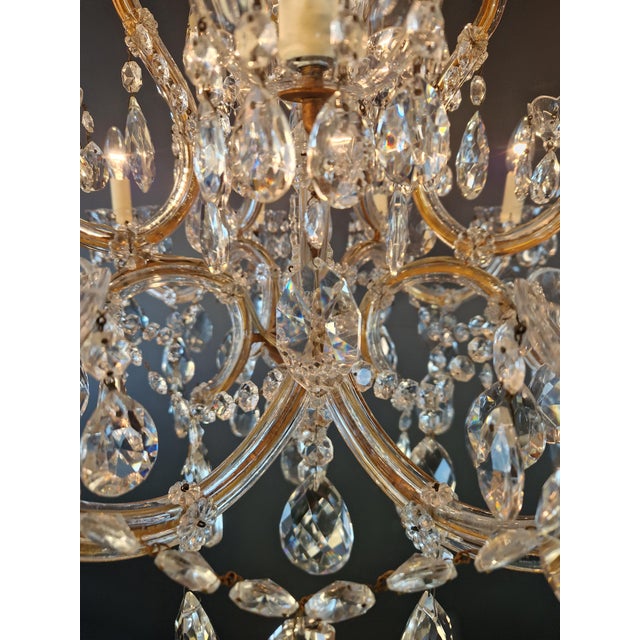 1920s Art Nouveau Maria Theresa Crystal Chandelier Lustre Brass Glass Antique For Sale - Image 6 of 9