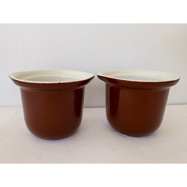 Set of 4 Vintage Hall Pottery Custard/Ramekin Cups – Model 470 in Brown & White Glaze For Sale - Image 4 of 9