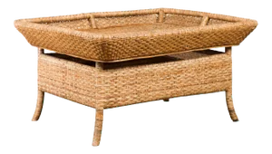 Vintage Burmese Rattan and Bamboo Coffee Table with Tray Top and Splaying Legs
