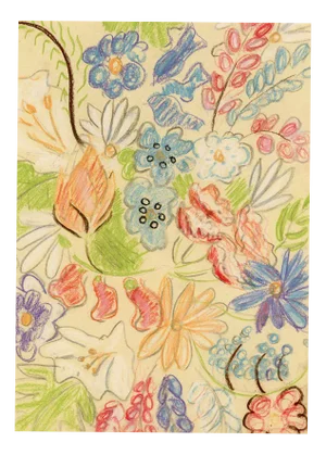 Jean Mary Ogilvie, Vintage Flower Bloom Pattern Design, 1930s, Pastel Drawing