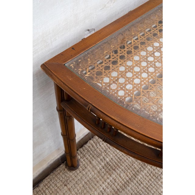 1970s Demi-Lune Console Tables in Faux Bamboo, 1970s, Set of 2 For Sale - Image 5 of 6