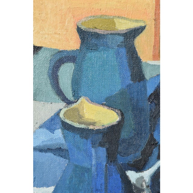 Helmut Meyer-Weingarten, Helmut Meyer-Weingarten, Gemälde, 1977 "Stillleben mit blauen Krügen", Oil on Canvas For Sale - Image 4 of 9