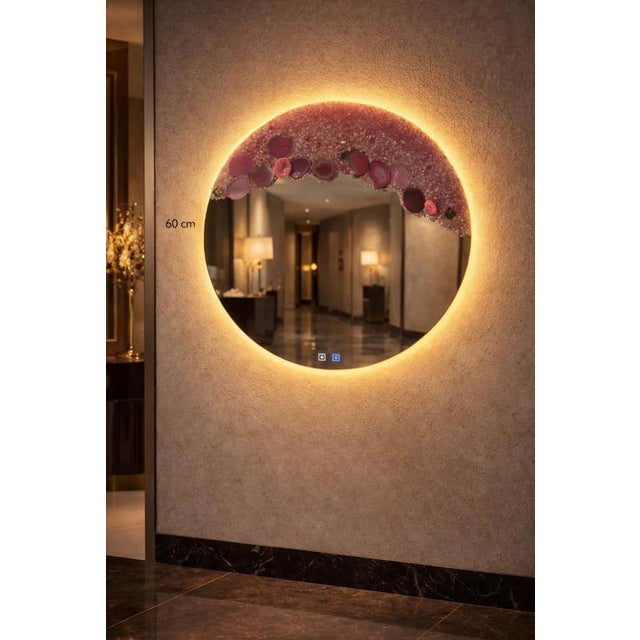 Crystal Rose Illuminated Mirror in Quartz and Agate by Sev Art Gallery For Sale - Image 4 of 7
