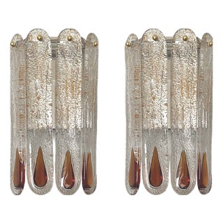 Italian Amber Murano Glass Wall Sconces from Mazzega, 1970s, Set of 2 For Sale