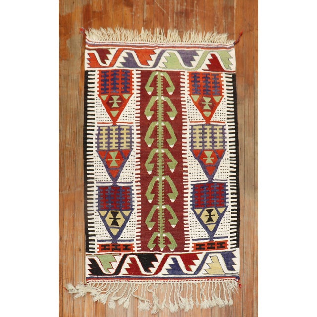 Brown Mid 20th Century Zabihi CollectionTurkish Kilim Prayer Scatter Size Rug For Sale - Image 8 of 18
