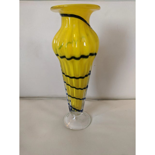 Mid-Century Modern Mid 20th Century Yellow and Blue Murano Blown Glass Vase For Sale - Image 3 of 4