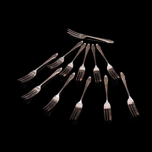 Art Deco 1935 Vintage Art Deco Silver English Cake Forks - Set of 12 For Sale - Image 3 of 13