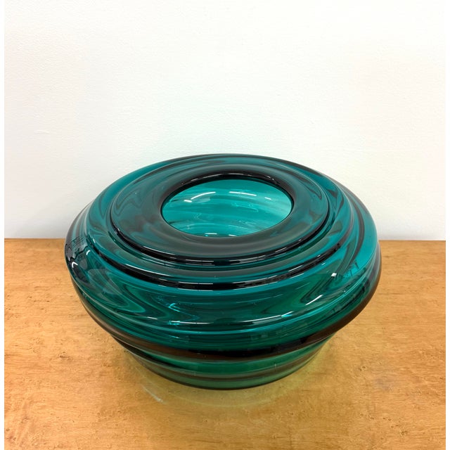 Abstract Vintage Large Scale Teal Art Glass Bowl For Sale - Image 3 of 7