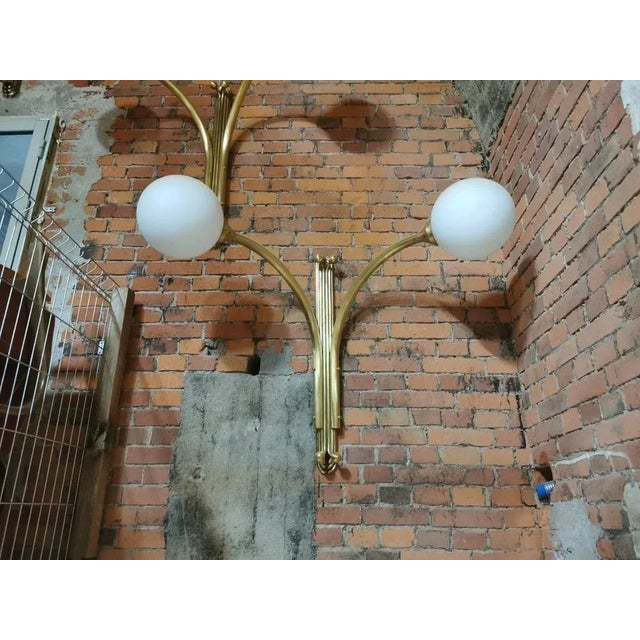 Gold Mid-Century Sconce in Metal & Milk Glass For Sale - Image 8 of 13