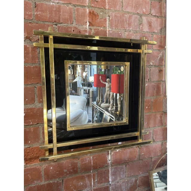 Italian Mid-Century Wall Mirror Black & Brass, 1970s For Sale - Image 10 of 11