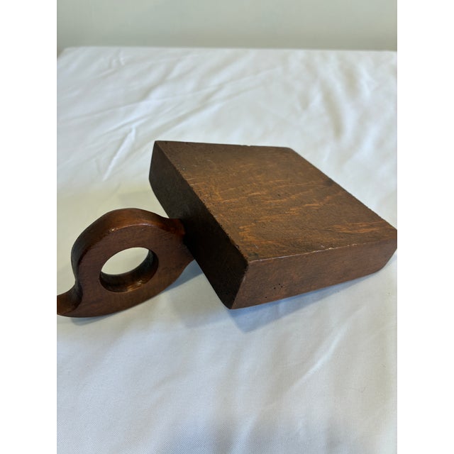 Brown Antique Primitive Wooden Chamberstick Candle Holder For Sale - Image 8 of 9